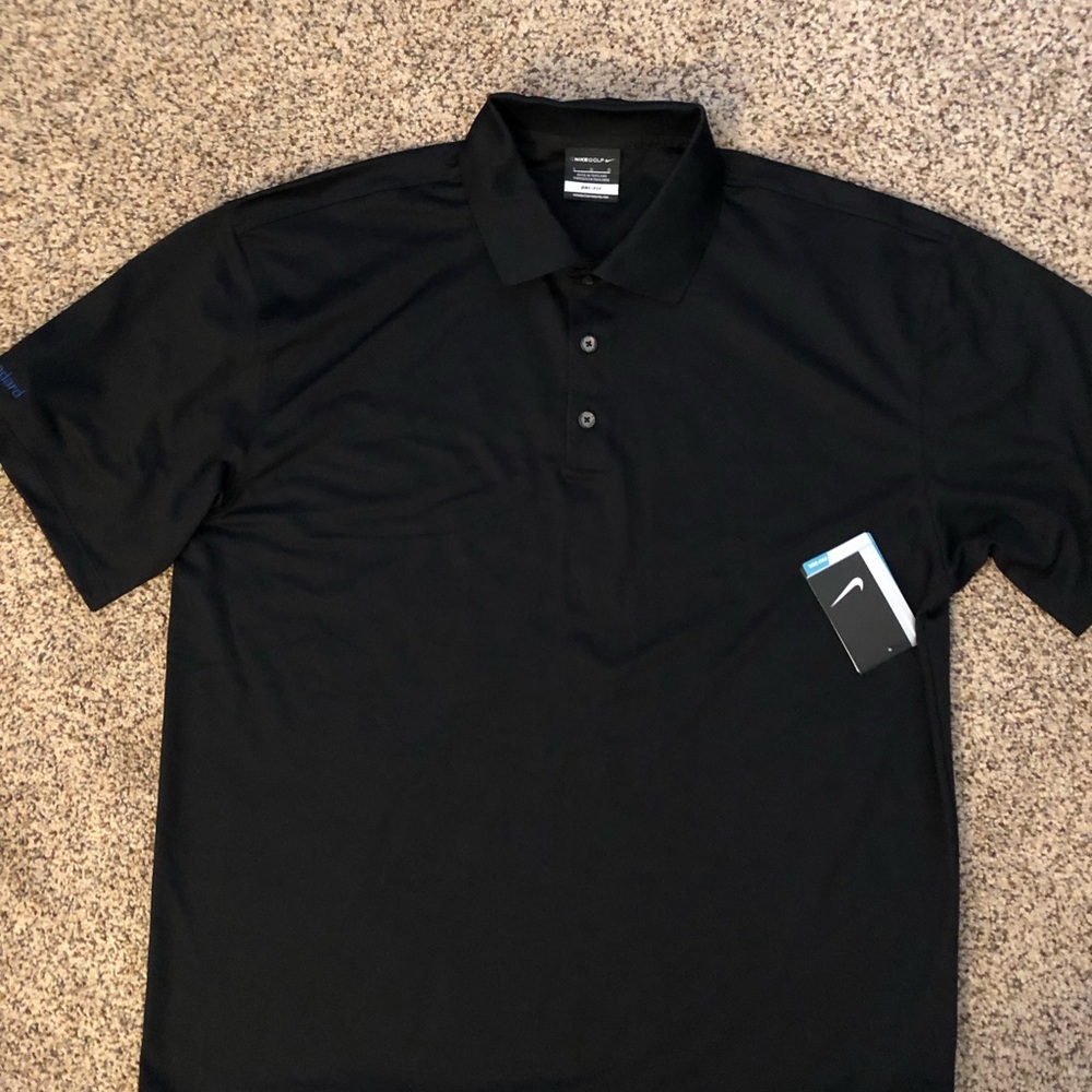 Men’s black golf shirt.